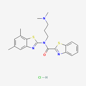 molecular formula C22H25ClN4OS2 B2709197 N-(3-(二甲基氨基)丙基)-N-(5,7-二甲基苯并[d]噻唑-2-基)苯并[d]噻唑-2-甲酸酰胺 盐酸 CAS No. 1052532-04-3