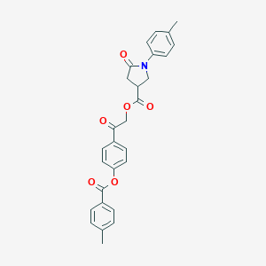 molecular formula C28H25NO6 B270920 2-{4-[(4-Methylbenzoyl)oxy]phenyl}-2-oxoethyl 1-(4-methylphenyl)-5-oxo-3-pyrrolidinecarboxylate 