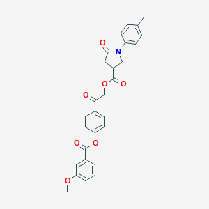 molecular formula C28H25NO7 B270921 2-(4-{[(3-Methoxyphenyl)carbonyl]oxy}phenyl)-2-oxoethyl 1-(4-methylphenyl)-5-oxopyrrolidine-3-carboxylate 