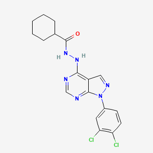 molecular formula C18H18Cl2N6O B2709220 N'-[1-(3,4-dichlorophenyl)-1H-pyrazolo[3,4-d]pyrimidin-4-yl]cyclohexanecarbohydrazide CAS No. 881083-14-3