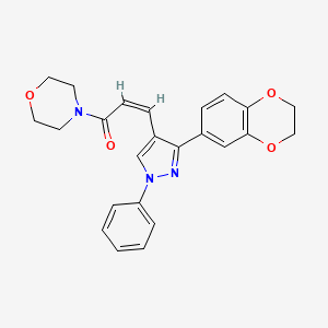 molecular formula C24H23N3O4 B2709230 (Z)-3-(3-(2,3-dihydrobenzo[b][1,4]dioxin-6-yl)-1-phenyl-1H-pyrazol-4-yl)-1-morpholinoprop-2-en-1-one CAS No. 882219-29-6