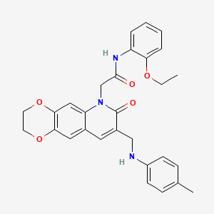 molecular formula C29H29N3O5 B2709233 N-(2-ethoxyphenyl)-2-(7-oxo-8-((p-tolylamino)methyl)-2,3-dihydro-[1,4]dioxino[2,3-g]quinolin-6(7H)-yl)acetamide CAS No. 932524-50-0