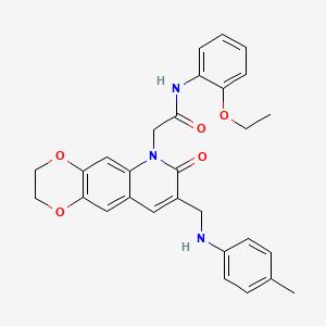 molecular formula C29H29N3O5 B2709233 N-(2-ethoxyphenyl)-2-(8-{[(4-methylphenyl)amino]methyl}-7-oxo-2H,3H,6H,7H-[1,4]dioxino[2,3-g]quinolin-6-yl)acetamide CAS No. 932524-50-0