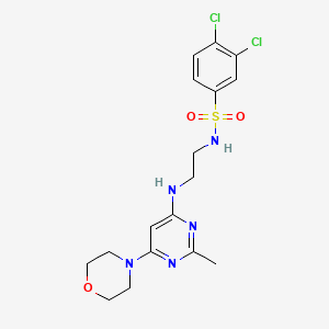 molecular formula C17H21Cl2N5O3S B2709246 3,4-dichloro-N-(2-((2-methyl-6-morpholinopyrimidin-4-yl)amino)ethyl)benzenesulfonamide CAS No. 1207023-54-8