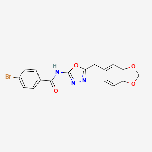 molecular formula C17H12BrN3O4 B2709247 N-(5-(benzo[d][1,3]dioxol-5-ylmethyl)-1,3,4-oxadiazol-2-yl)-4-bromobenzamide CAS No. 921900-69-8