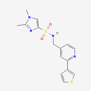 molecular formula C15H16N4O2S2 B2709280 1,2-dimethyl-N-((2-(thiophen-3-yl)pyridin-4-yl)methyl)-1H-imidazole-4-sulfonamide CAS No. 2034433-31-1