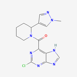 molecular formula C15H16ClN7O B2709290 (2-Chloro-7H-purin-6-yl)-[2-(1-methylpyrazol-4-yl)piperidin-1-yl]methanone CAS No. 2411242-16-3