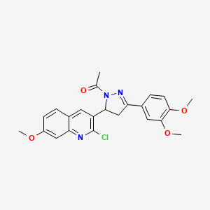 molecular formula C23H22ClN3O4 B2709293 1-[5-(2-chloro-7-methoxyquinolin-3-yl)-3-(3,4-dimethoxyphenyl)-4,5-dihydro-1H-pyrazol-1-yl]ethan-1-one CAS No. 370849-69-7