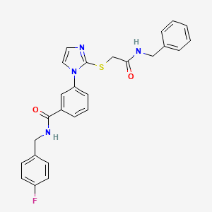molecular formula C26H23FN4O2S B2709301 3-(2-((2-(benzylamino)-2-oxoethyl)thio)-1H-imidazol-1-yl)-N-(4-fluorobenzyl)benzamide CAS No. 1115440-19-1