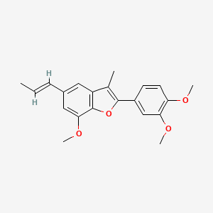 molecular formula C21H22O4 B2709309 2-(3,4-Dimethoxyphenyl)-7-methoxy-3-methyl-5-[(E)-prop-1-enyl]-1-benzofuran CAS No. 41365-37-1