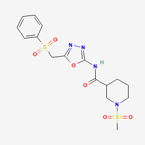 molecular formula C16H20N4O6S2 B2709310 1-(methylsulfonyl)-N-(5-((phenylsulfonyl)methyl)-1,3,4-oxadiazol-2-yl)piperidine-3-carboxamide CAS No. 1060214-95-0