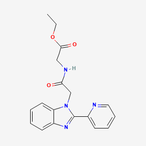 molecular formula C18H18N4O3 B2709312 ethyl 2-(2-(2-(pyridin-2-yl)-1H-benzo[d]imidazol-1-yl)acetamido)acetate CAS No. 1105240-37-6