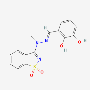 molecular formula C15H13N3O4S B2709323 (E)-3-(2-(2,3-dihydroxybenzylidene)-1-methylhydrazinyl)benzo[d]isothiazole 1,1-dioxide CAS No. 591242-33-0