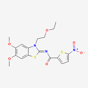 molecular formula C18H19N3O6S2 B2709348 (Z)-N-(3-(2-ethoxyethyl)-5,6-dimethoxybenzo[d]thiazol-2(3H)-ylidene)-5-nitrothiophene-2-carboxamide CAS No. 895455-92-2