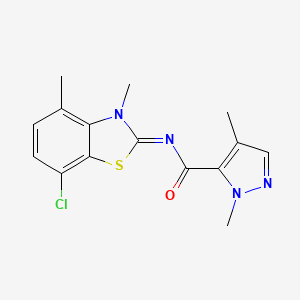 molecular formula C15H15ClN4OS B2709350 (E)-N-(7-氯-3,4-二甲基苯并噻唑-2(3H)-基亚甲基)-1,4-二甲基-1H-吡唑-5-甲酰胺 CAS No. 1207061-63-9