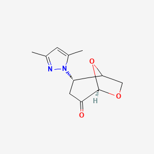 molecular formula C11H14N2O3 B2709361 (2S,5R)-2-(3,5-dimethyl-1H-pyrazol-1-yl)-6,8-dioxabicyclo[3.2.1]octan-4-one CAS No. 1046046-43-8