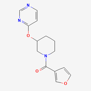 molecular formula C14H15N3O3 B2709365 4-{[1-(furan-3-carbonyl)piperidin-3-yl]oxy}pyrimidine CAS No. 2034580-52-2