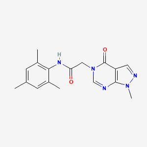 molecular formula C17H19N5O2 B2709366 2-(1-methyl-4-oxopyrazolo[3,4-d]pyrimidin-5-yl)-N-(2,4,6-trimethylphenyl)acetamide CAS No. 866843-54-1