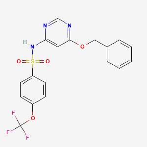 molecular formula C18H14F3N3O4S B2709375 N-(6-(benzyloxy)pyrimidin-4-yl)-4-(trifluoromethoxy)benzenesulfonamide CAS No. 1421454-25-2