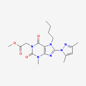 molecular formula C18H24N6O4 B2709389 methyl 2-(7-butyl-8-(3,5-dimethyl-1H-pyrazol-1-yl)-3-methyl-2,6-dioxo-2,3,6,7-tetrahydro-1H-purin-1-yl)acetate CAS No. 1014009-00-7