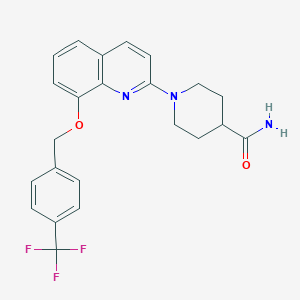 molecular formula C23H22F3N3O2 B2709406 1-(8-((4-(三氟甲基)苄氧)喹啉-2-基)哌啶-4-甲酰胺 CAS No. 921785-88-8