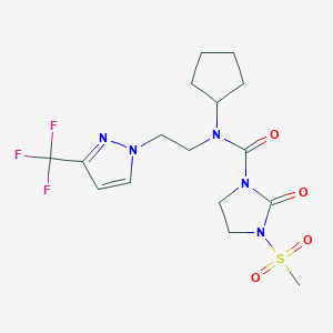molecular formula C16H22F3N5O4S B2709445 N-cyclopentyl-3-(methylsulfonyl)-2-oxo-N-(2-(3-(trifluoromethyl)-1H-pyrazol-1-yl)ethyl)imidazolidine-1-carboxamide CAS No. 2034331-50-3