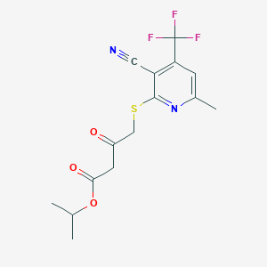 molecular formula C15H15F3N2O3S B2709458 Isopropyl 4-{[3-cyano-6-methyl-4-(trifluoromethyl)-2-pyridinyl]sulfanyl}-3-oxobutanoate CAS No. 674807-21-7