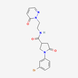 molecular formula C17H17BrN4O3 B2709469 1-(3-溴苯基)-5-氧代-N-(2-(6-氧代吡啶-1(6H)-基)乙基)吡咯啉-3-甲酰胺 CAS No. 1206988-08-0