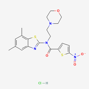 molecular formula C20H23ClN4O4S2 B2709513 N-(5,7-dimethylbenzo[d]thiazol-2-yl)-N-(2-morpholinoethyl)-5-nitrothiophene-2-carboxamide hydrochloride CAS No. 1216794-06-7