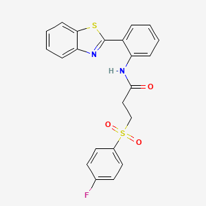 molecular formula C22H17FN2O3S2 B2709546 N-(2-(benzo[d]thiazol-2-yl)phenyl)-3-((4-fluorophenyl)sulfonyl)propanamide CAS No. 898405-66-8