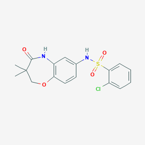 molecular formula C17H17ClN2O4S B2709573 2-氯-N-(3,3-二甲基-4-氧代-2,3,4,5-四氢苯并[b][1,4]噁唑-7-基)苯磺酰胺 CAS No. 922058-01-3