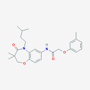 molecular formula C25H32N2O4 B2709581 N-(5-isopentyl-3,3-dimethyl-4-oxo-2,3,4,5-tetrahydrobenzo[b][1,4]oxazepin-7-yl)-2-(m-tolyloxy)acetamide CAS No. 921817-96-1