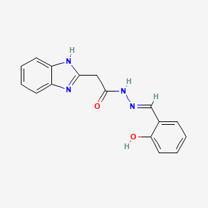 molecular formula C16H14N4O2 B2709601 (E)-2-(1H-benzo[d]imidazol-2-yl)-N'-(2-hydroxybenzylidene)acetohydrazide CAS No. 19731-24-9