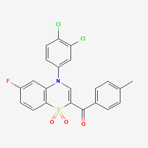 molecular formula C22H14Cl2FNO3S B2709604 [4-(3,4-dichlorophenyl)-6-fluoro-1,1-dioxido-4H-1,4-benzothiazin-2-yl](4-methylphenyl)methanone CAS No. 1114650-81-5