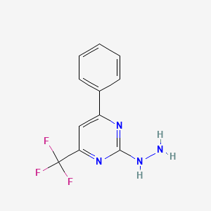 molecular formula C11H9F3N4 B2709608 2-Hydrazinyl-4-phenyl-6-(trifluoromethyl)pyrimidine CAS No. 869952-73-8