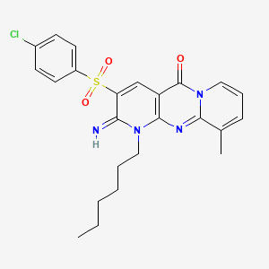 molecular formula C24H25ClN4O3S B2709617 3-((4-chlorophenyl)sulfonyl)-1-hexyl-2-imino-10-methyl-1H-dipyrido[1,2-a:2',3'-d]pyrimidin-5(2H)-one CAS No. 608106-68-9