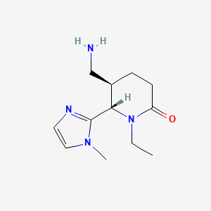 molecular formula C12H20N4O B2709648 拉氏-(5R,6S)-5-(氨甲基)-1-乙基-6-(1-甲基-1H-咪唑-2-基)哌啶-2-酮，反式 CAS No. 2059917-73-4