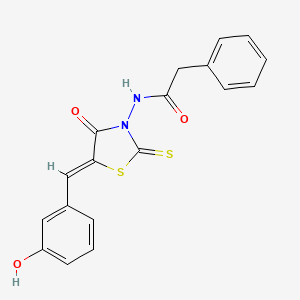molecular formula C18H14N2O3S2 B2709657 N-[(5Z)-5-[(3-羟基苯基)甲亚甲基]-4-氧代-2-硫代-1,3-噻唑烷-3-基]-2-苯乙酰胺 CAS No. 300559-24-4