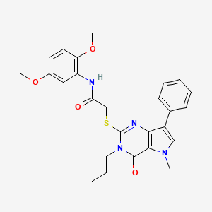 molecular formula C26H28N4O4S B2709673 N-(2,5-dimethoxyphenyl)-2-((5-methyl-4-oxo-7-phenyl-3-propyl-4,5-dihydro-3H-pyrrolo[3,2-d]pyrimidin-2-yl)thio)acetamide CAS No. 1111959-51-3