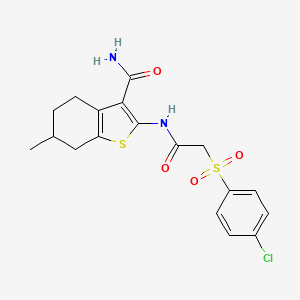 molecular formula C18H19ClN2O4S2 B2709698 2-(2-((4-Chlorophenyl)sulfonyl)acetamido)-6-methyl-4,5,6,7-tetrahydrobenzo[b]thiophene-3-carboxamide CAS No. 895462-45-0