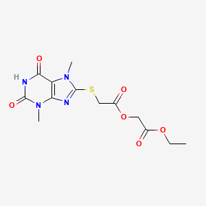 molecular formula C13H16N4O6S B2709709 2-ethoxy-2-oxoethyl 2-((3,7-dimethyl-2,6-dioxo-2,3,6,7-tetrahydro-1H-purin-8-yl)thio)acetate CAS No. 313375-24-5