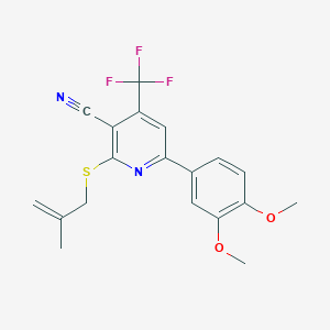 molecular formula C19H17F3N2O2S B2709710 6-(3,4-二甲氧基苯基)-2-((2-甲基丙烯基)硫)-4-(三氟甲基)烟酰腈 CAS No. 905773-06-0
