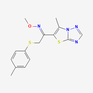 (E)-methoxy(1-{6-methyl-[1,2,4]triazolo[3,2-b][1,3]thiazol-5-yl}-2-[(4-methylphenyl)sulfanyl]ethylidene)amine