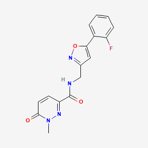 molecular formula C16H13FN4O3 B2709751 N-((5-(2-fluorophenyl)isoxazol-3-yl)methyl)-1-methyl-6-oxo-1,6-dihydropyridazine-3-carboxamide CAS No. 1210609-20-3