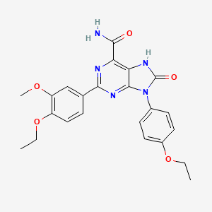 molecular formula C23H23N5O5 B2709765 2-(4-乙氧基-3-甲氧基苯基)-9-(4-乙氧基苯基)-8-氧代-8,9-二氢-7H-嘌呤-6-甲酰胺 CAS No. 898442-55-2