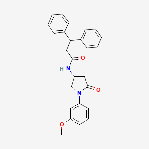 molecular formula C26H26N2O3 B2709769 N-[1-(3-甲氧基苯基)-5-氧代吡咯烷-3-基]-3,3-二苯基丙酰胺 CAS No. 896273-98-6