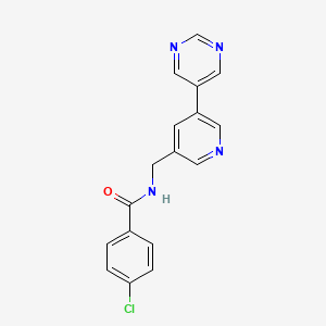 4-chloro-N-{[5-(pyrimidin-5-yl)pyridin-3-yl]methyl}benzamide