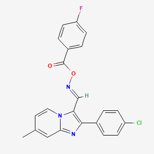 molecular formula C22H15ClFN3O2 B2709782 (E)-{[2-(4-氯苯基)-7-甲基咪唑并[1,2-a]吡啶-3-基]甲亚胺}氨基-4-氟苯甲酸乙酯 CAS No. 478257-20-4