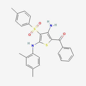 molecular formula C26H24N2O3S2 B2709789 (3-Amino-5-((2,4-dimethylphenyl)amino)-4-tosylthiophen-2-yl)(phenyl)methanone CAS No. 866866-38-8