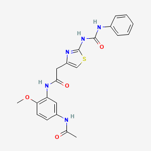 molecular formula C21H21N5O4S B2709810 N-(5-acetamido-2-methoxyphenyl)-2-(2-(3-phenylureido)thiazol-4-yl)acetamide CAS No. 946374-64-7